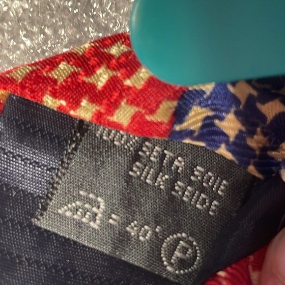 Ermenegildo Zegna Silk Tie Patriotic Red White & Blue Houndstooth Made in Italy - Picture 4 of 6